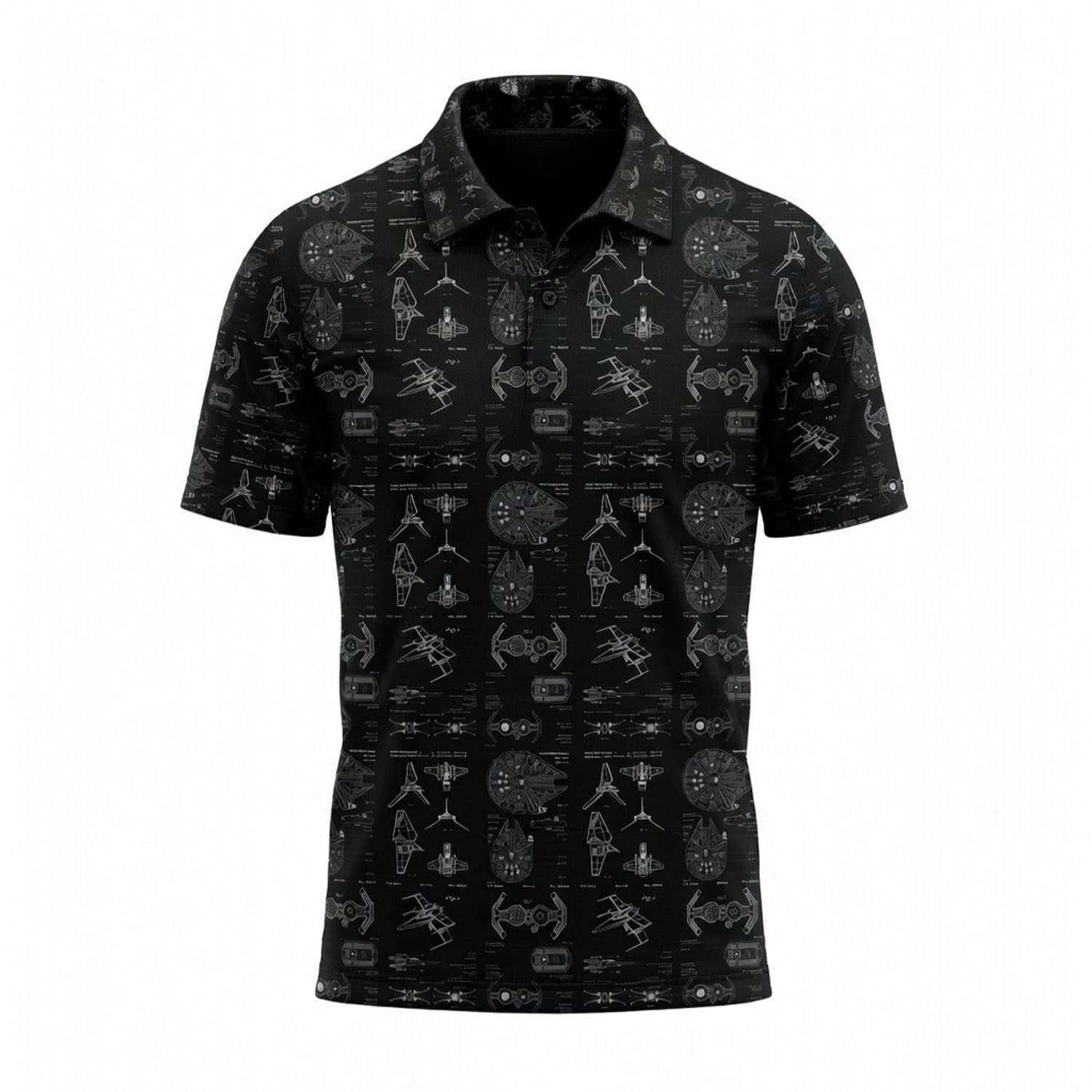 Galactic Ship Blueprints AOP T-Shirt - Sci-Fi Blueprint Pattern