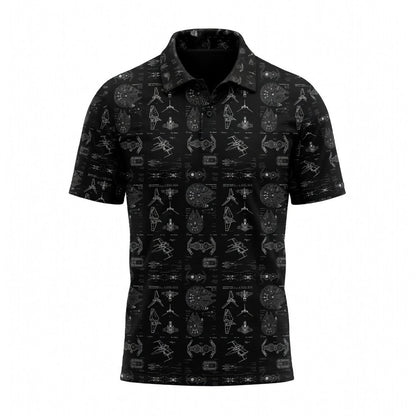 Galactic Ship Blueprints AOP T-Shirt - Sci-Fi Blueprint Pattern