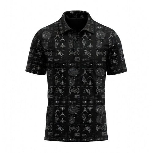 Galactic Ship Blueprints AOP T-Shirt - Sci-Fi Blueprint Pattern