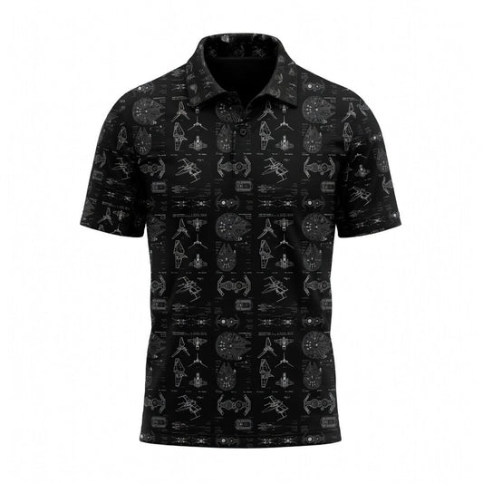 Galactic Ship Blueprints AOP T-Shirt - Sci-Fi Blueprint Pattern