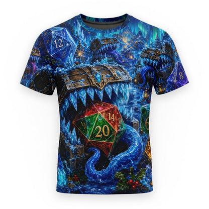 Dice Winter Wonderland AOP T-Shirt - Icy Fantasy RPG Art