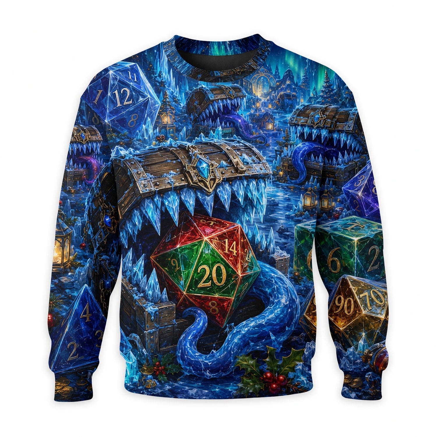 Dice Winter Wonderland AOP T-Shirt - Icy Fantasy RPG Art