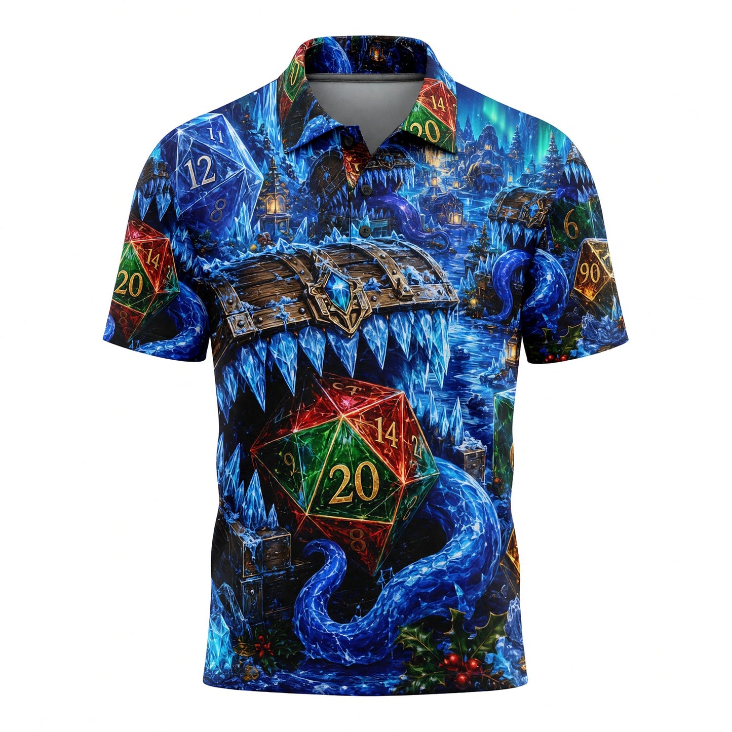 Dice Winter Wonderland AOP T-Shirt - Icy Fantasy RPG Art