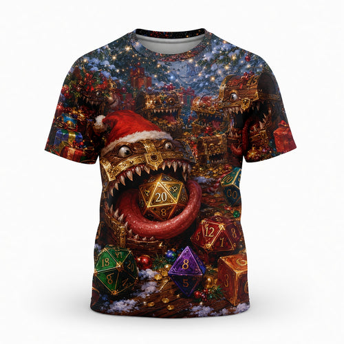 Christmas Mimic Dice AOP T-Shirt - Fantasy Holiday Streetwear