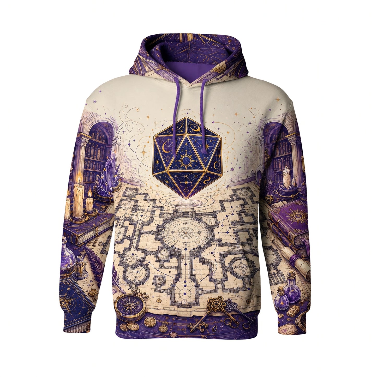 Celestial D20 AOP T-Shirt - Fantasy Wizard Library Map