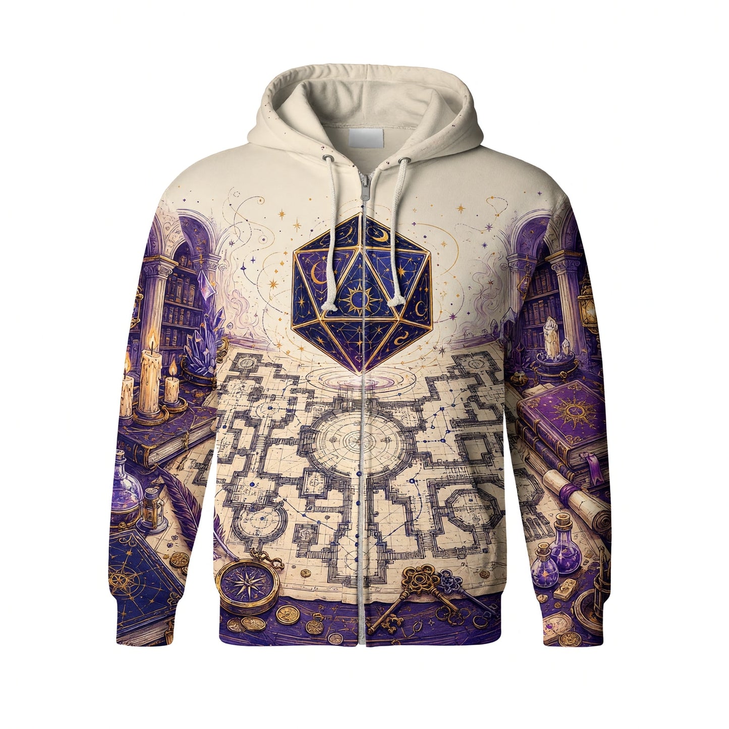 Celestial D20 AOP T-Shirt - Fantasy Wizard Library Map