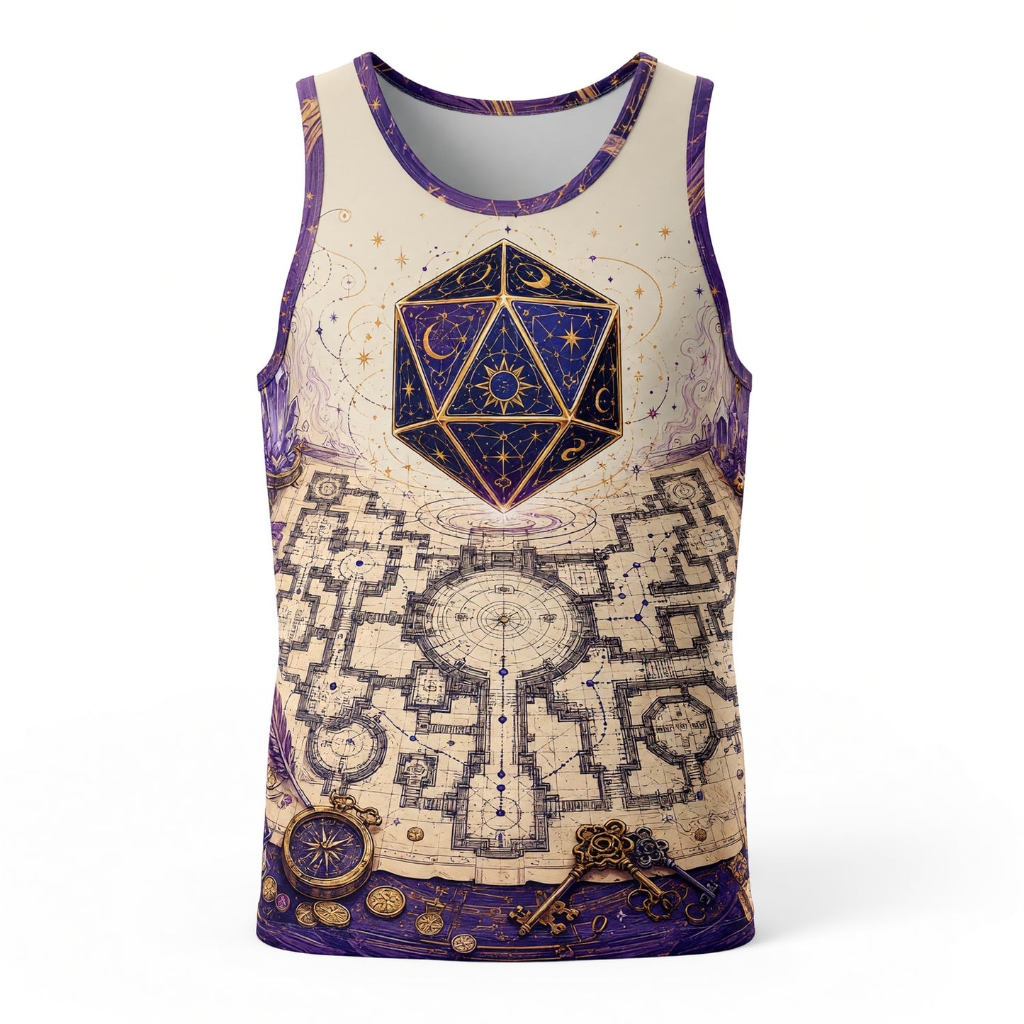 Celestial D20 AOP T-Shirt - Fantasy Wizard Library Map