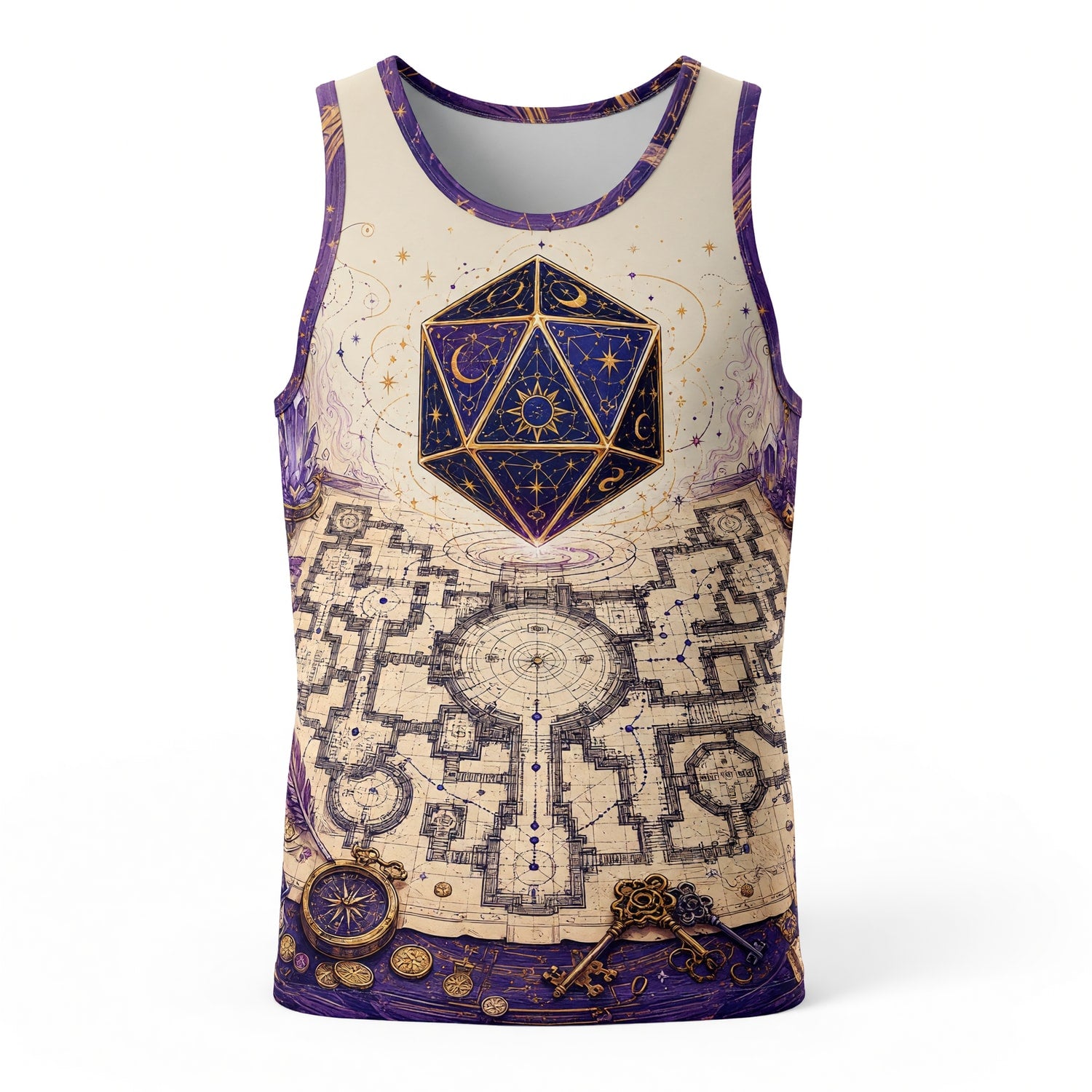 Celestial D20 AOP T-Shirt - Fantasy Wizard Library Map