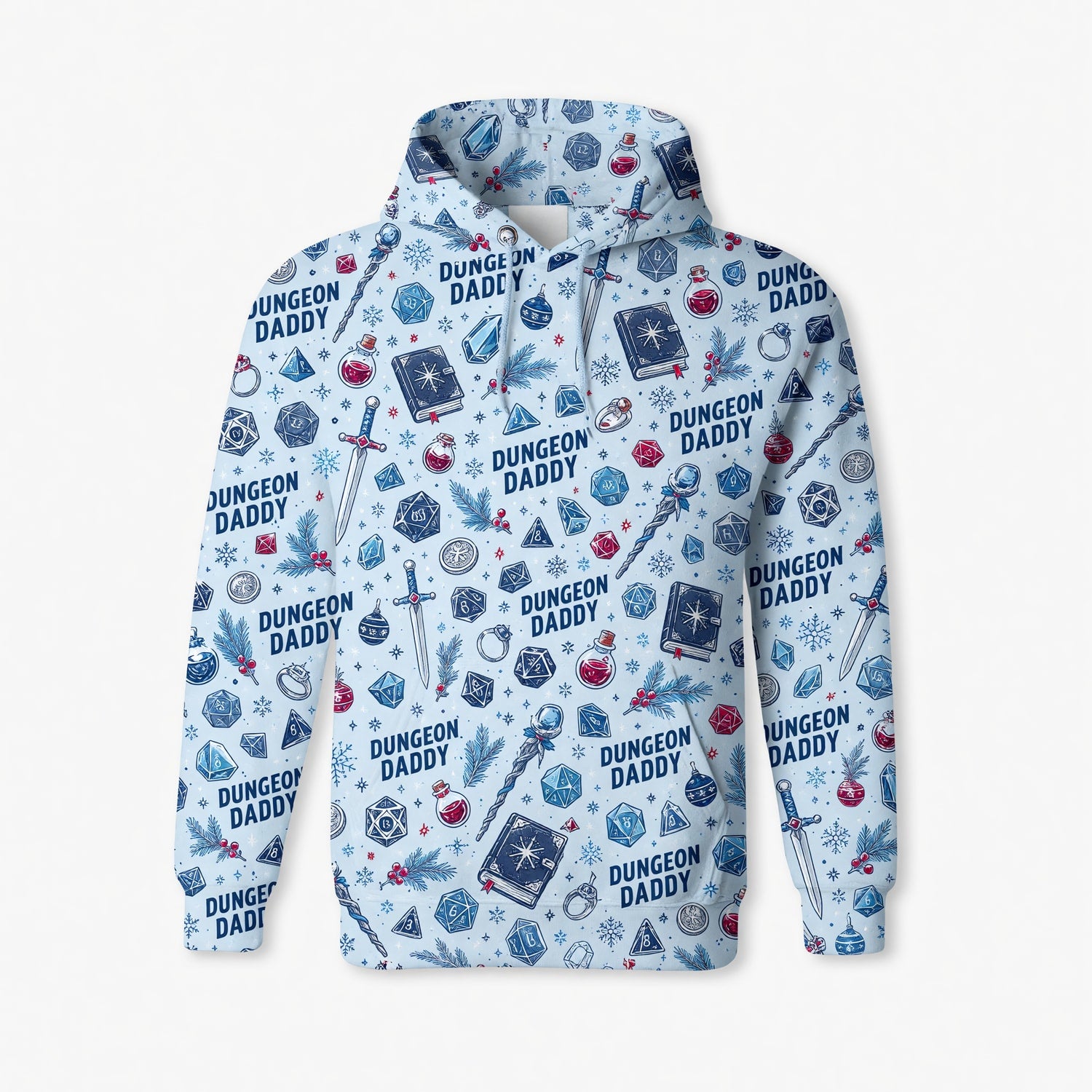 Dungeon Daddy Christmas AOP T-Shirt - Holiday Dice Pattern Apparel