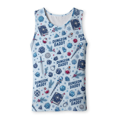 Dungeon Daddy Christmas AOP T-Shirt - Holiday Dice Pattern Apparel