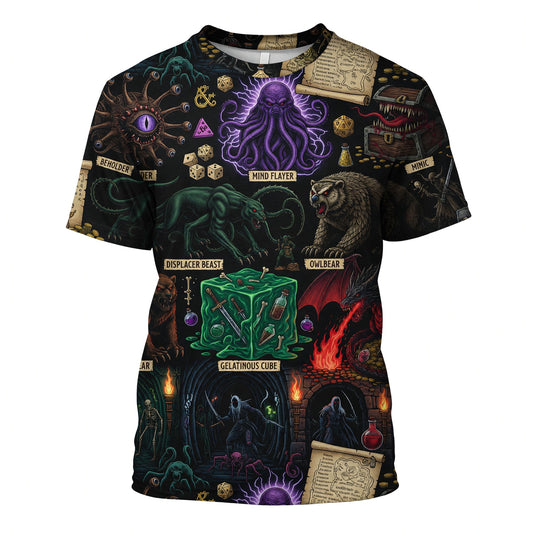 Monsters AOP T-Shirt - Fantasy RPG Dungeon Creatures