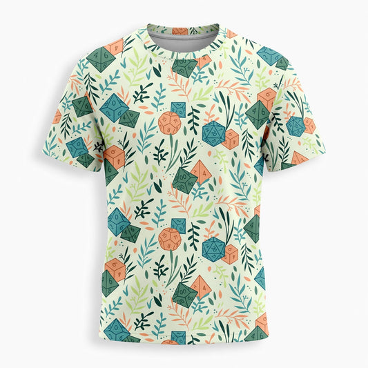 Botanical Dice AOP T-Shirt - Floral RPG Nature Pattern