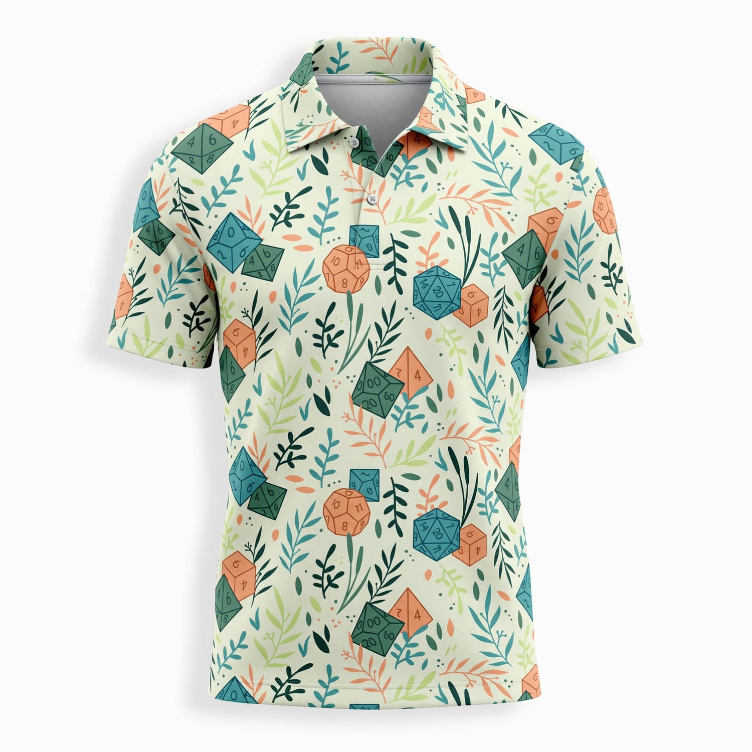 Botanical Dice AOP T-Shirt - Floral RPG Nature Pattern