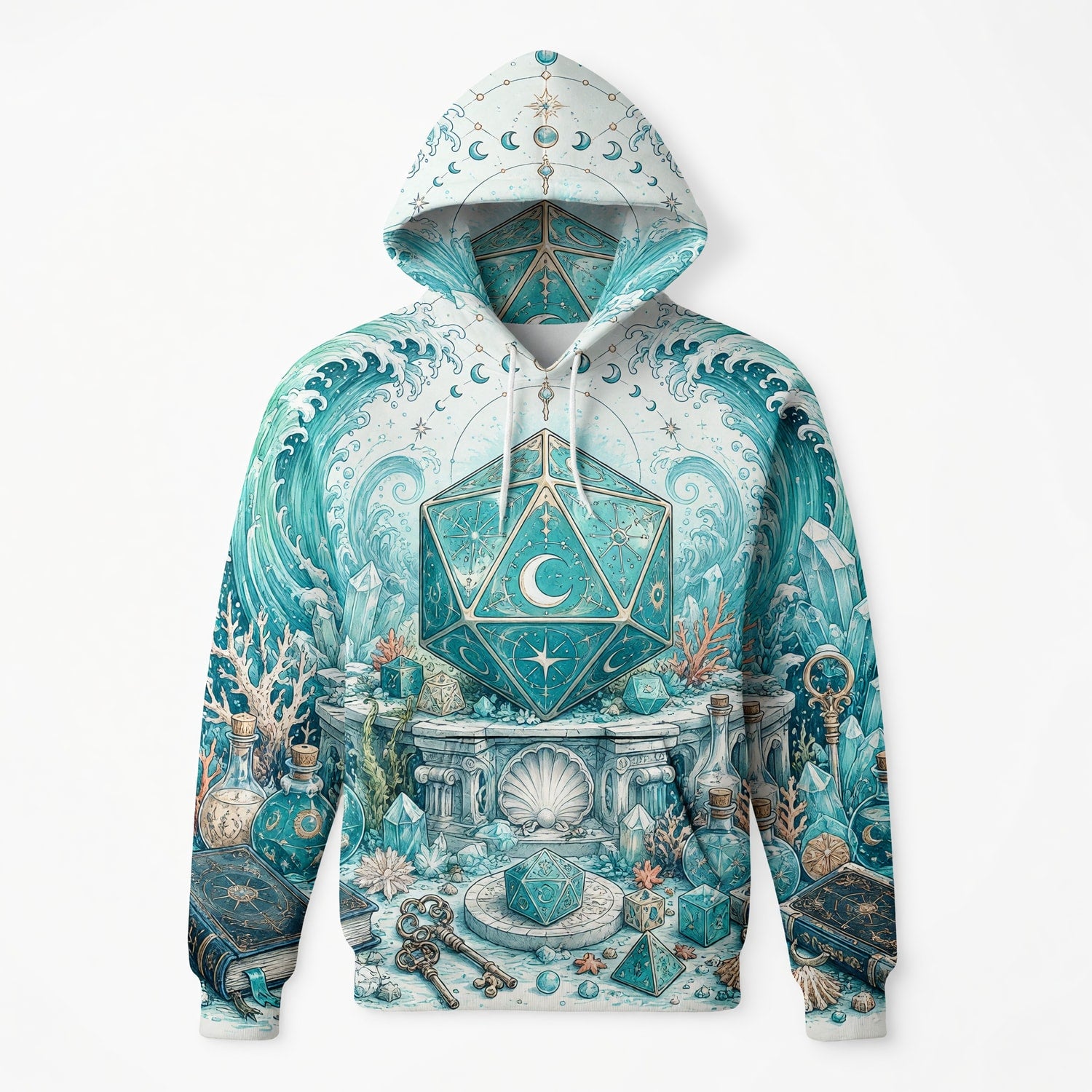 Mystic Ocean D20 Dice AOP T-Shirt - Fantasy RPG Celestial Waves