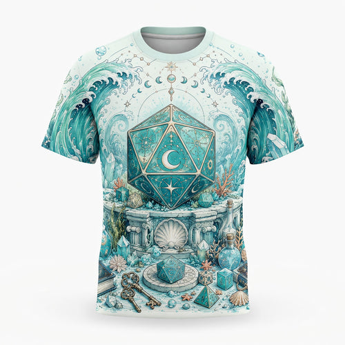 Mystic Ocean D20 Dice AOP T-Shirt - Fantasy RPG Celestial Waves