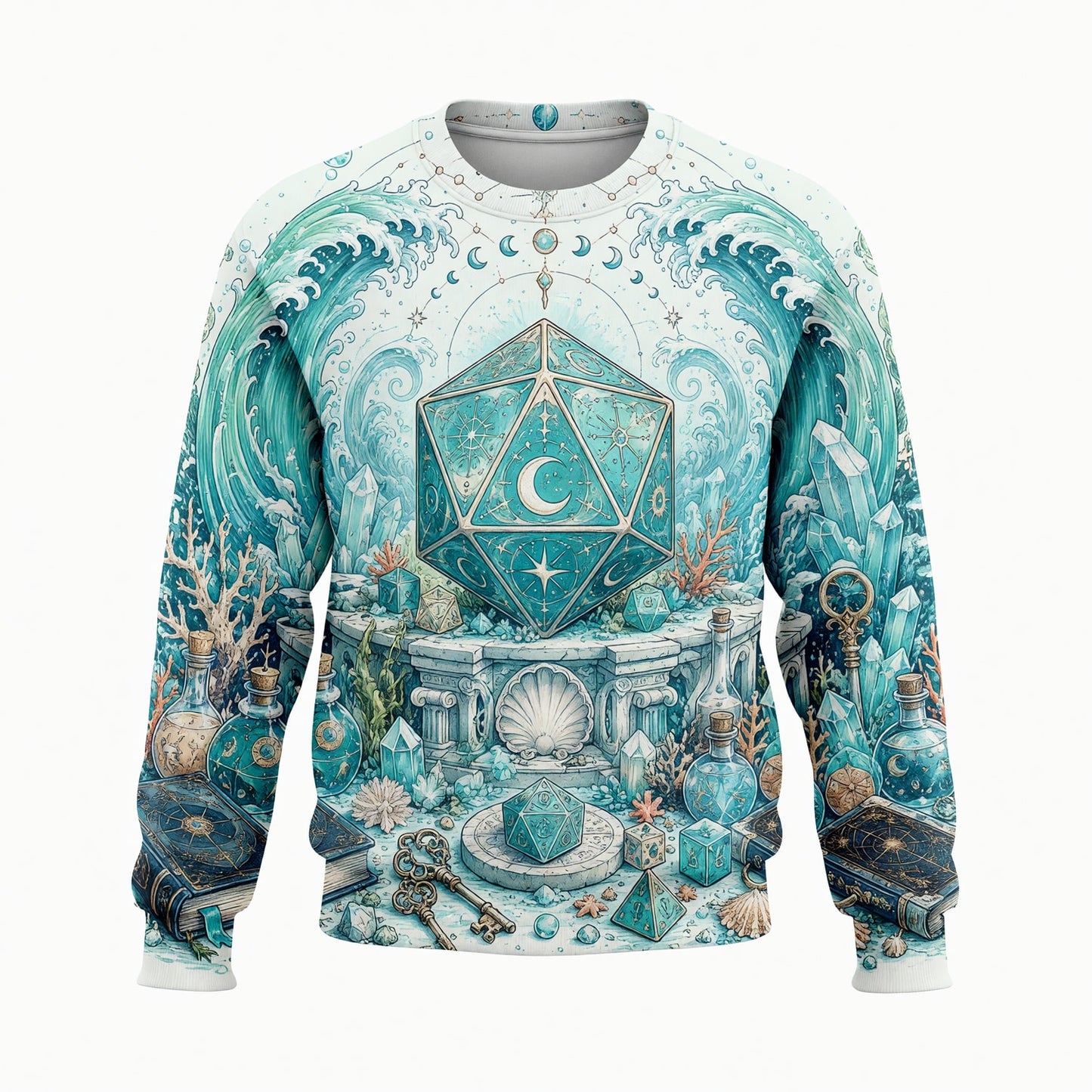 Mystic Ocean D20 Dice AOP T-Shirt - Fantasy RPG Celestial Waves