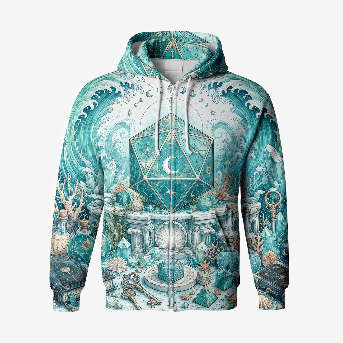 Mystic Ocean D20 Dice AOP T-Shirt - Fantasy RPG Celestial Waves