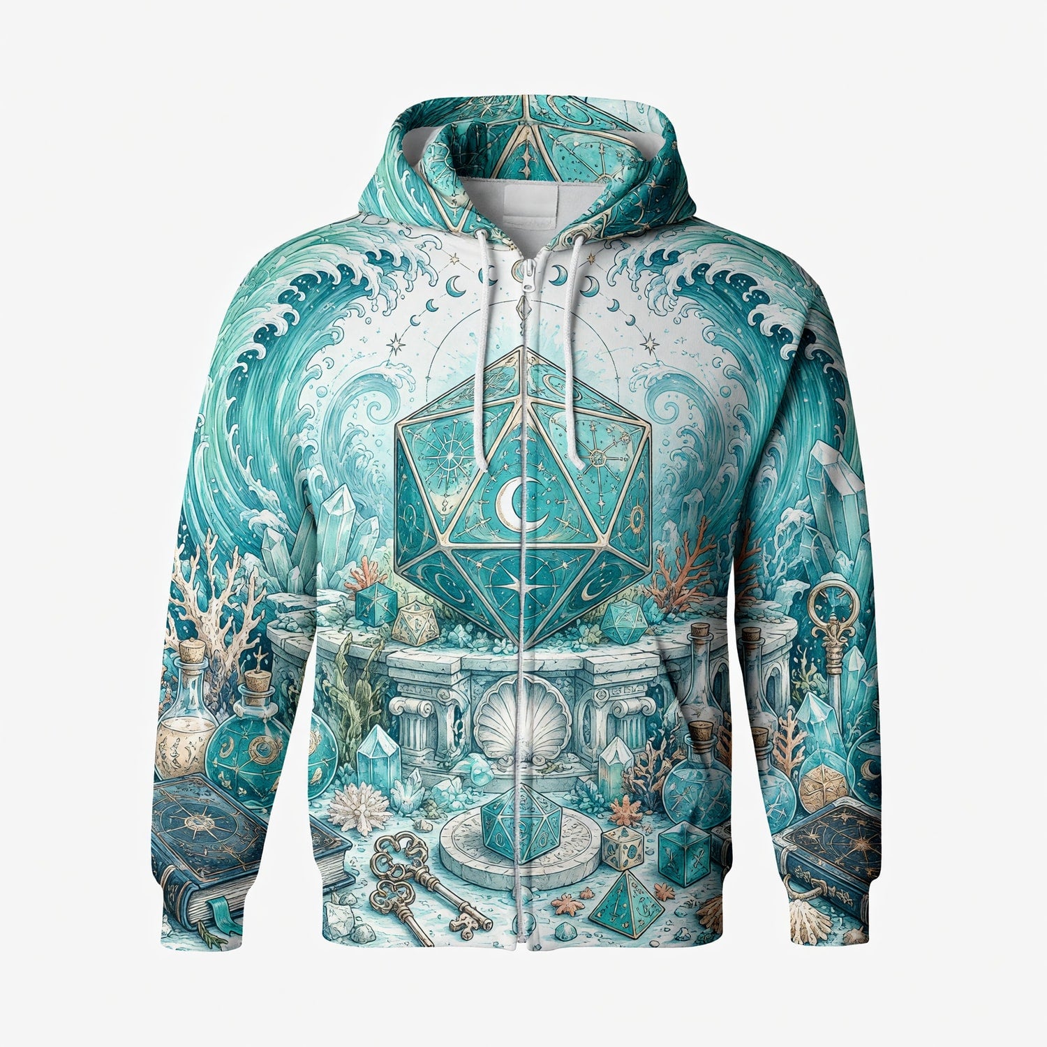 Mystic Ocean D20 Dice AOP T-Shirt - Fantasy RPG Celestial Waves
