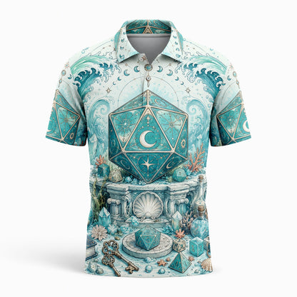 Mystic Ocean D20 Dice AOP T-Shirt - Fantasy RPG Celestial Waves