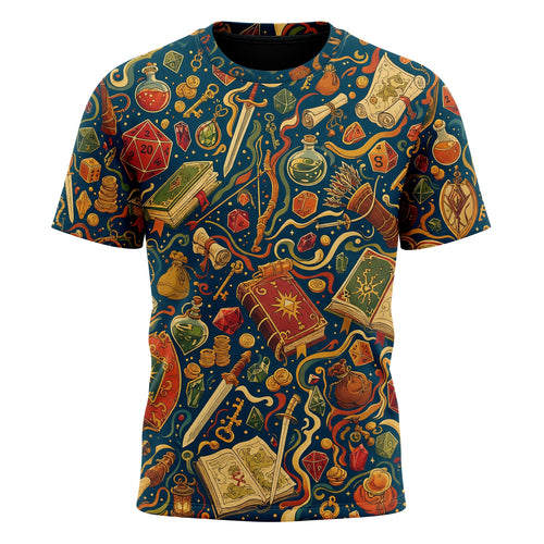 Fantasy Dungeon AOP T-Shirt - Fantasy RPG Dice Pattern