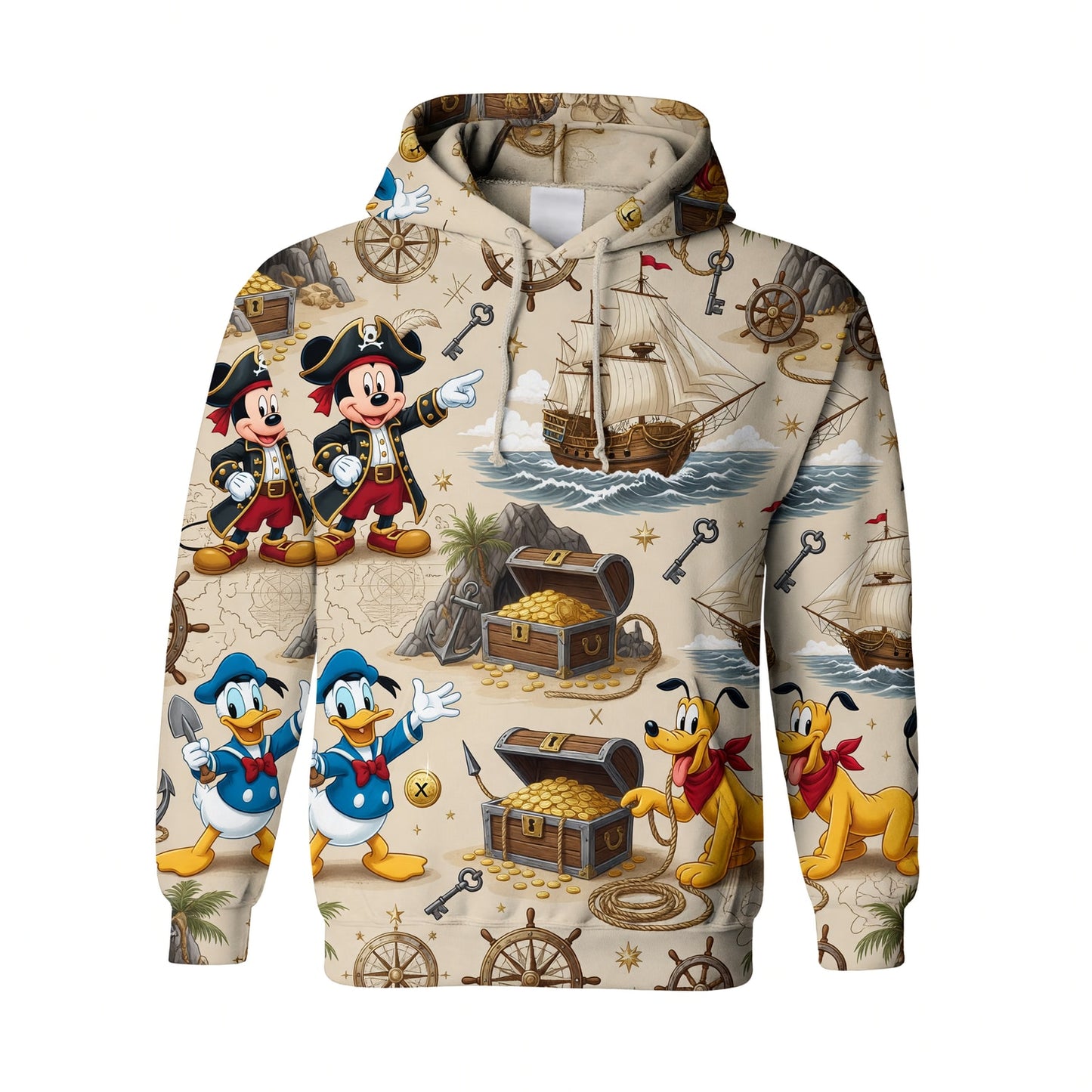 Pirate Mouse AOP T-Shirt - Cartoon Treasure Map Apparel