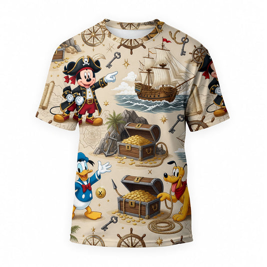Pirate Mouse AOP T-Shirt - Cartoon Treasure Map Apparel