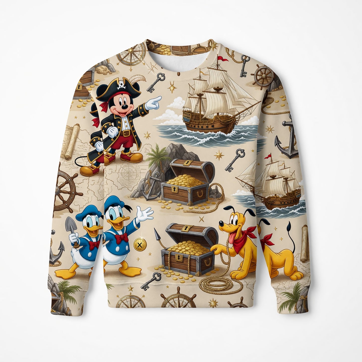 Pirate Mouse AOP T-Shirt - Cartoon Treasure Map Apparel