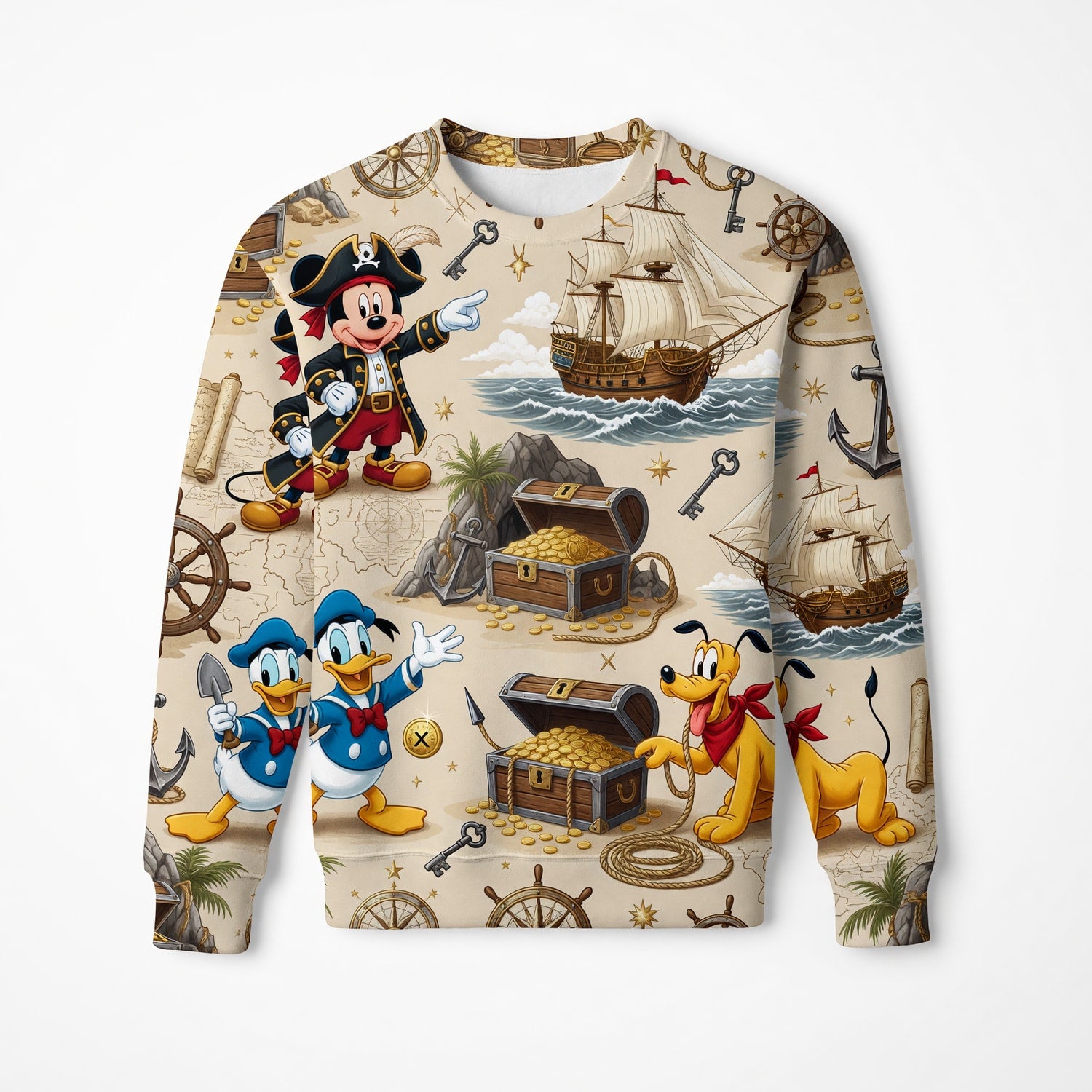 Pirate Mouse AOP T-Shirt - Cartoon Treasure Map Apparel