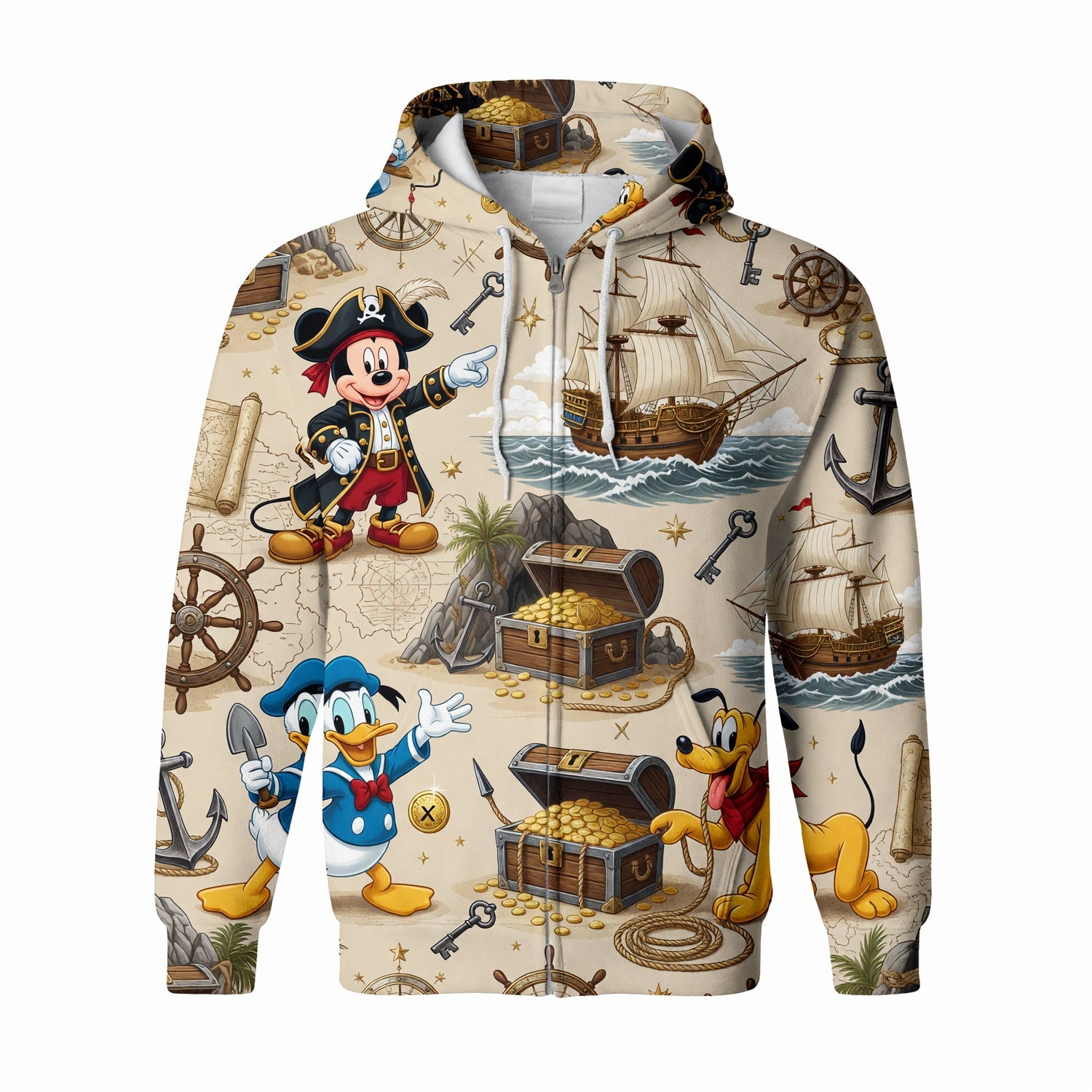 Pirate Mouse AOP T-Shirt - Cartoon Treasure Map Apparel