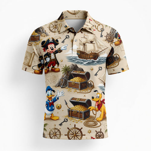 Pirate Mouse AOP T-Shirt - Cartoon Treasure Map Apparel