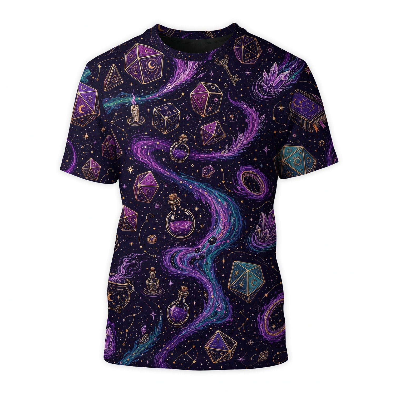 Celestial Dice AOP T-Shirt - Mystic Fantasy RPG Apparel