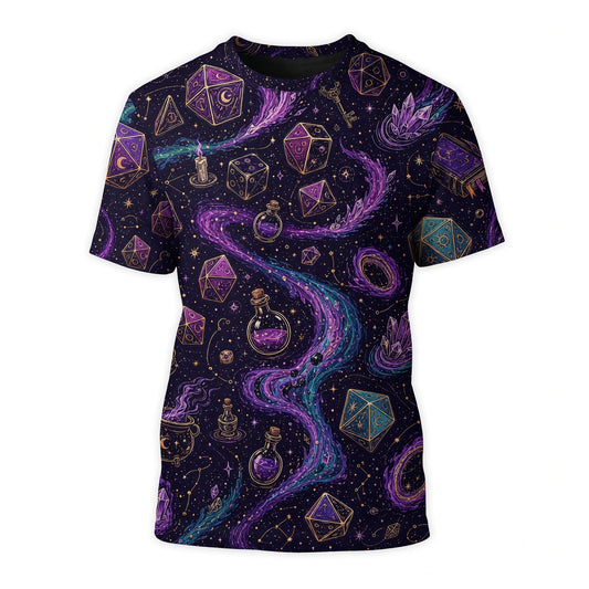 Celestial Dice AOP T-Shirt - Mystic Fantasy RPG Apparel