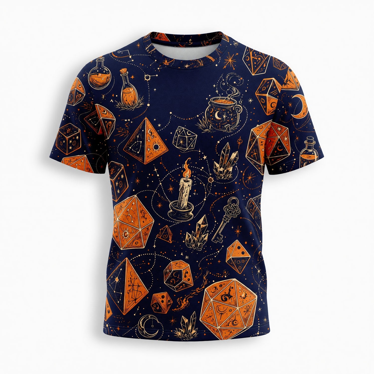 Celestial Dice Witchcraft AOP T-Shirt - Mystic Astrology Pattern