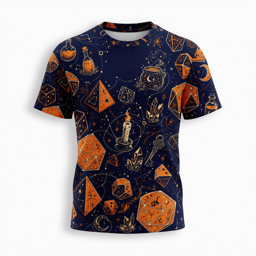 Celestial Dice Witchcraft AOP T-Shirt - Mystic Astrology Pattern