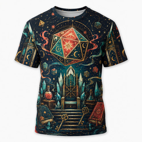 Arcane D20 Throne AOP Apparel - Fantasy RPG Wizard Design
