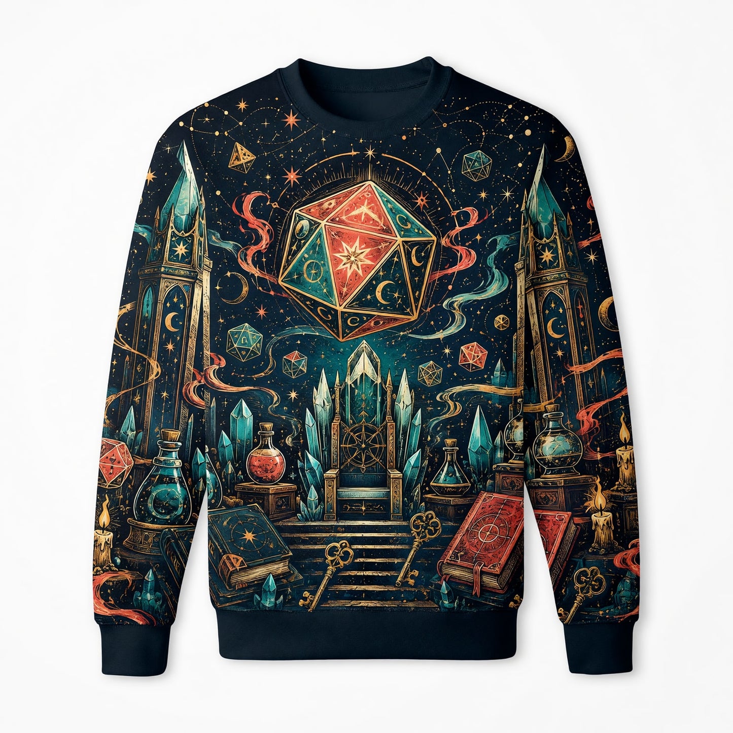 Arcane D20 Throne AOP Apparel - Fantasy RPG Wizard Design