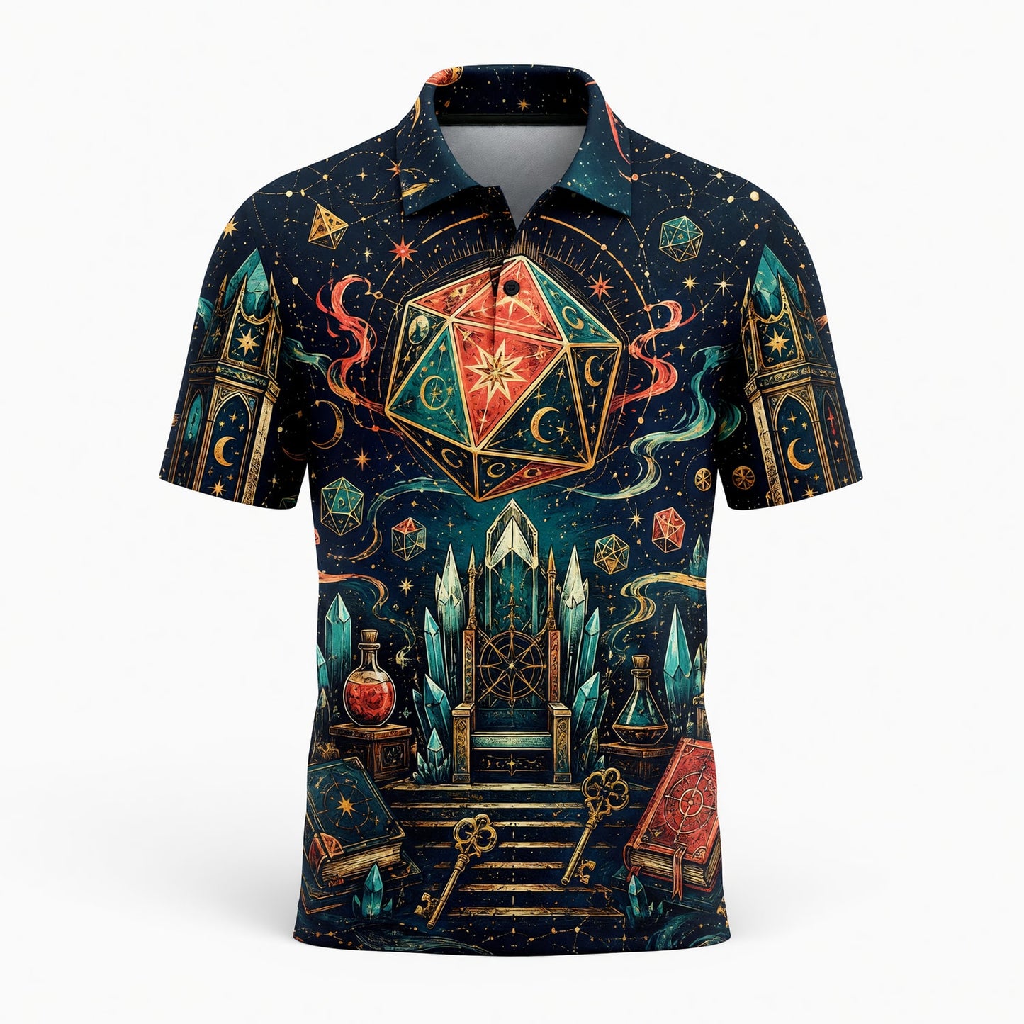 Arcane D20 Throne AOP Apparel - Fantasy RPG Wizard Design