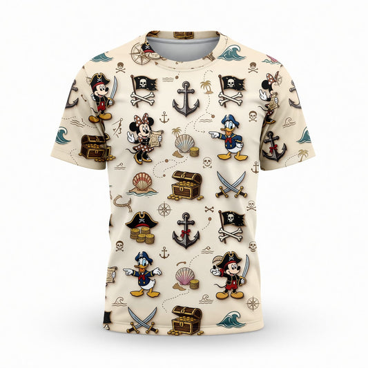 Pirate Mouse AOP T-Shirt - Cartoon Character Pattern
