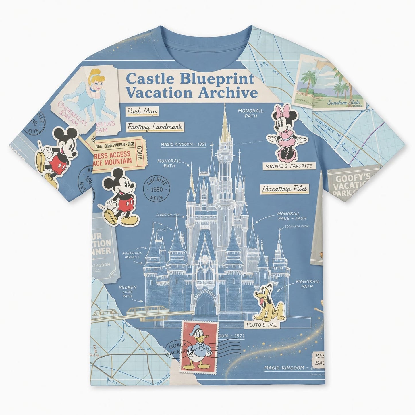 Castle Park Castle Blueprint AOP T-Shirt - Vacation Archive