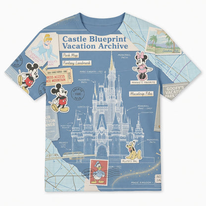 Castle Park Castle Blueprint AOP T-Shirt - Vacation Archive