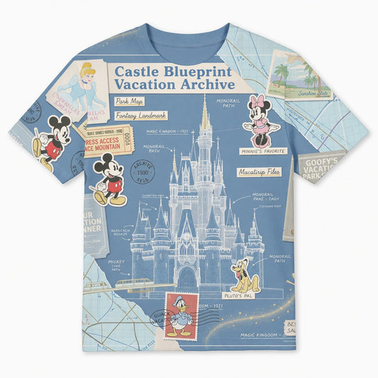 Castle Park Castle Blueprint AOP T-Shirt - Vacation Archive
