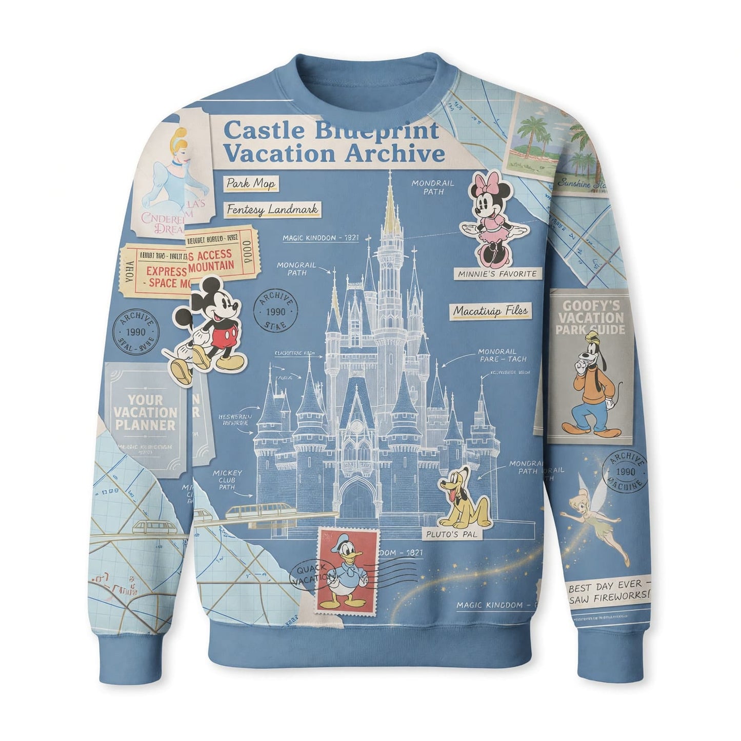Castle Park Castle Blueprint AOP T-Shirt - Vacation Archive