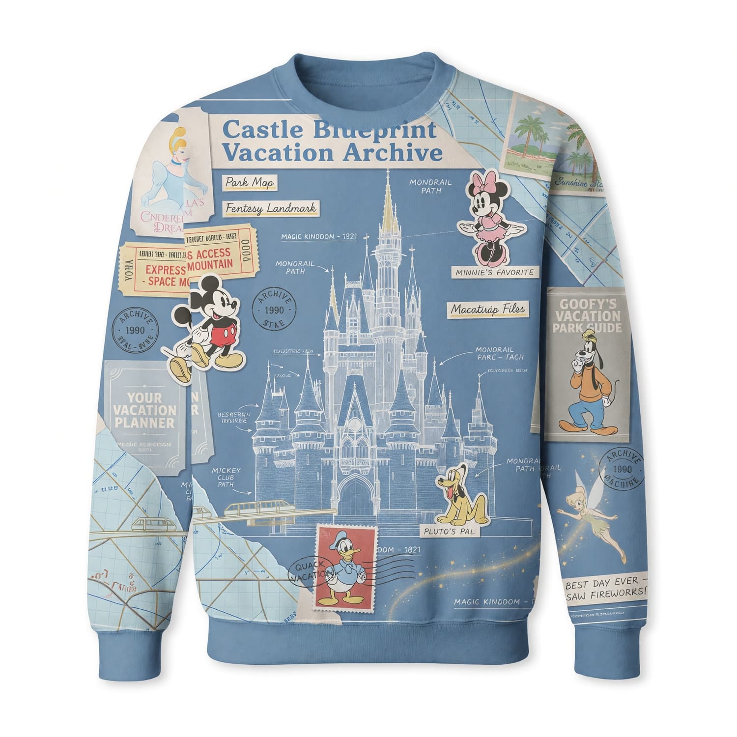 Castle Park Castle Blueprint AOP T-Shirt - Vacation Archive