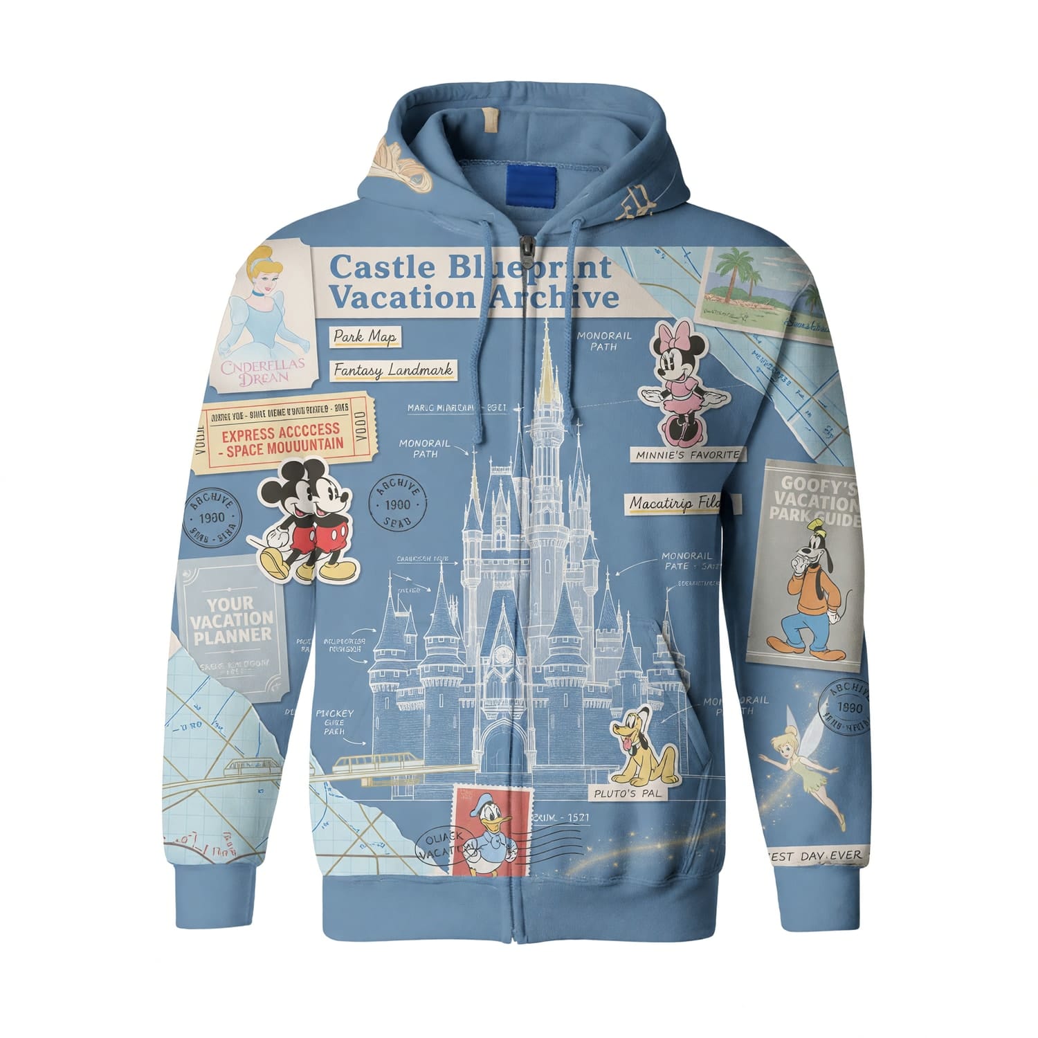 Castle Park Castle Blueprint AOP T-Shirt - Vacation Archive