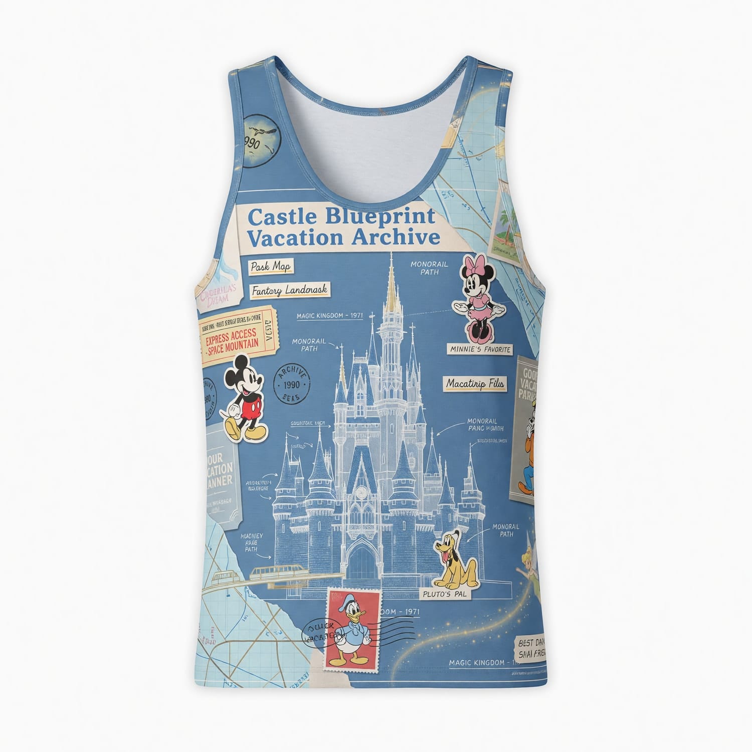 Castle Park Castle Blueprint AOP T-Shirt - Vacation Archive