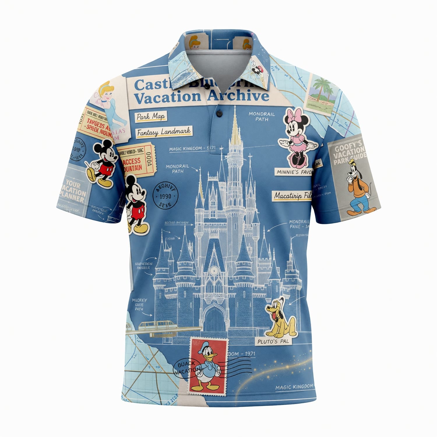 Castle Park Castle Blueprint AOP T-Shirt - Vacation Archive