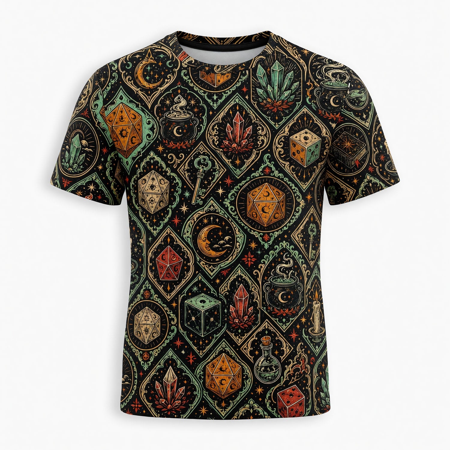 Mystic Dice AOP T-Shirt - Witchcraft Fantasy Occult Pattern