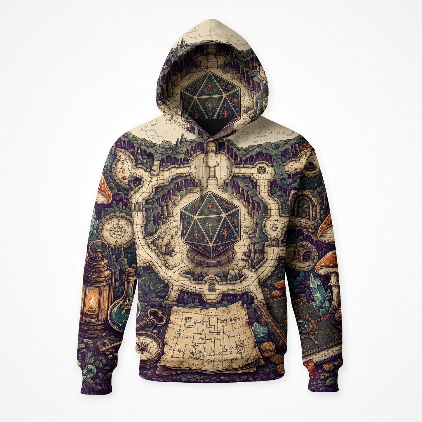 Fantasy Dungeon D20 Map AOP T-Shirt - Fantasy Dungeon RPG Streetwear