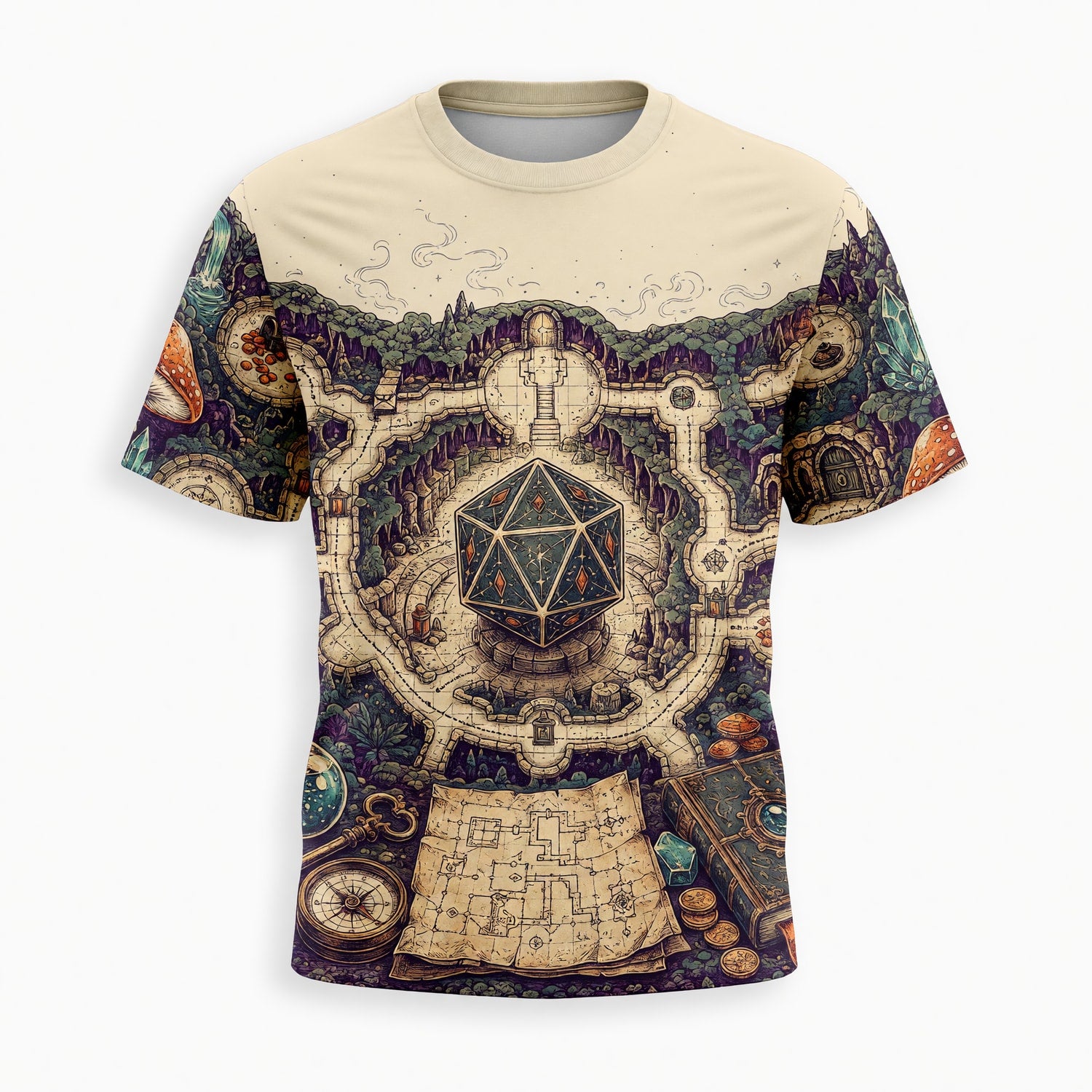Fantasy Dungeon D20 Map AOP T-Shirt - Fantasy Dungeon RPG Streetwear