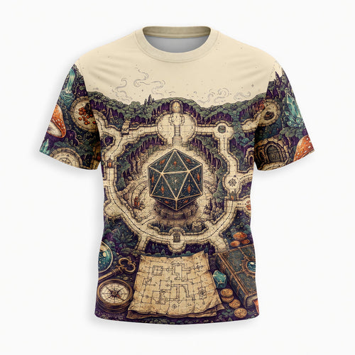 Fantasy Dungeon D20 Map AOP T-Shirt - Fantasy Dungeon RPG Streetwear
